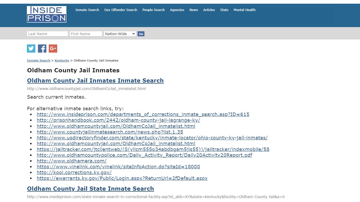 Oldham County Jail Inmates - Kentucky - Inmate Search